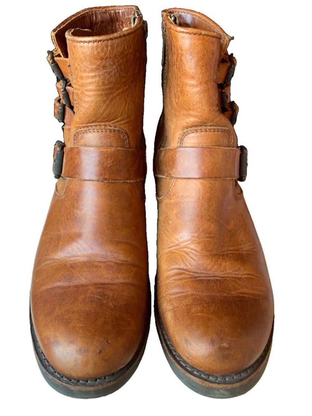 FRYE ~Cognac Brown Leather~ Veronica~ Belted Zip Ankle Boots~ Size 8B